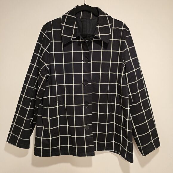 Trench Jacket Coat Women XL Reversible Black Plaid Solid Hunting Country Capsule - Picture 1 of 9